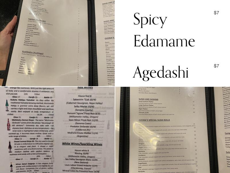 Ozora Izakaya Japanese Bar & Tapas Menu