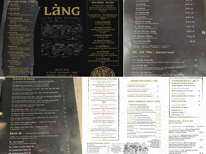 Lang On The Water Menu