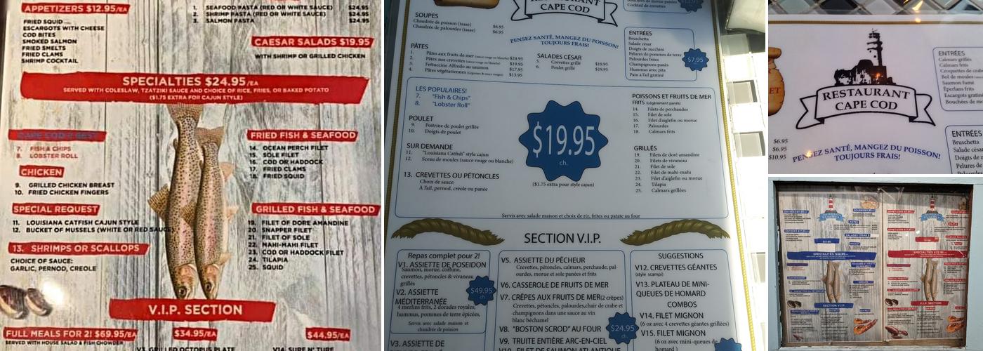 Restaurant Cape Cod Menu