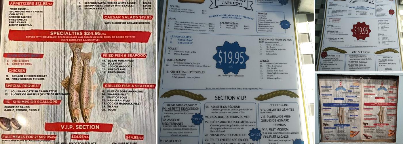 Restaurant Cape Cod Menu