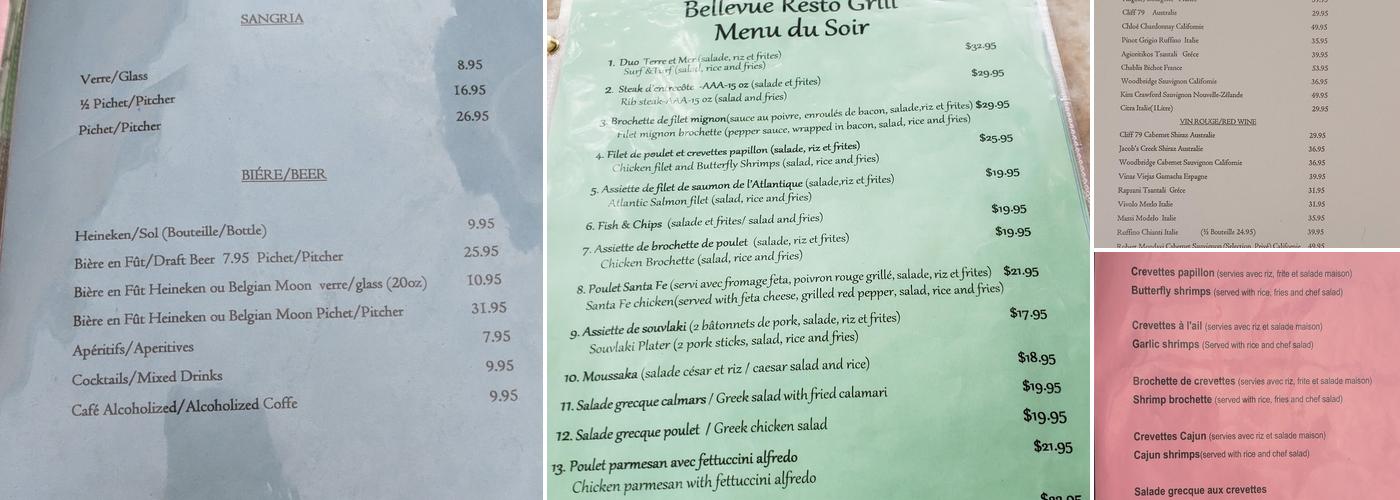 Bellevue Resto-Grill Menu