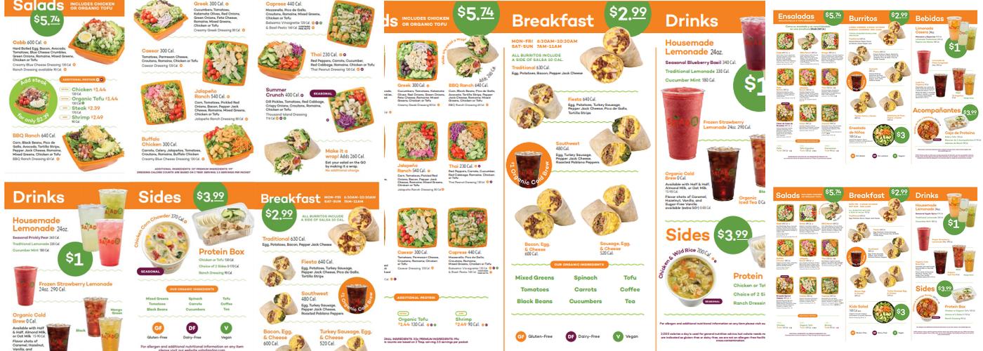 Salad and Go Menu