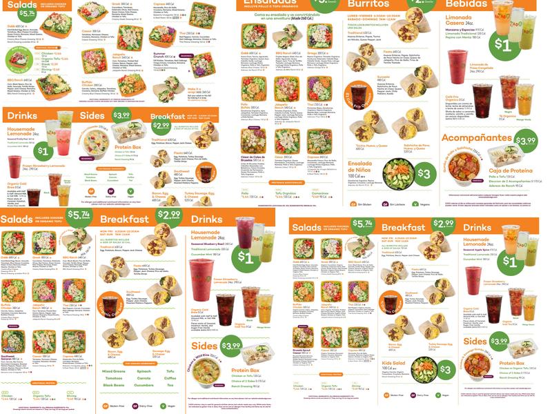 Salad and Go Menu