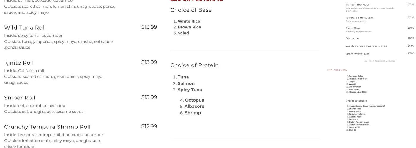 Nori Poke & Sushi Menu