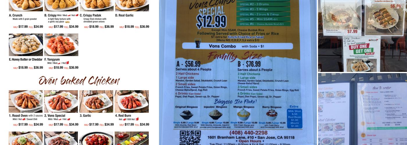 Vons Chicken | San Jose Menu