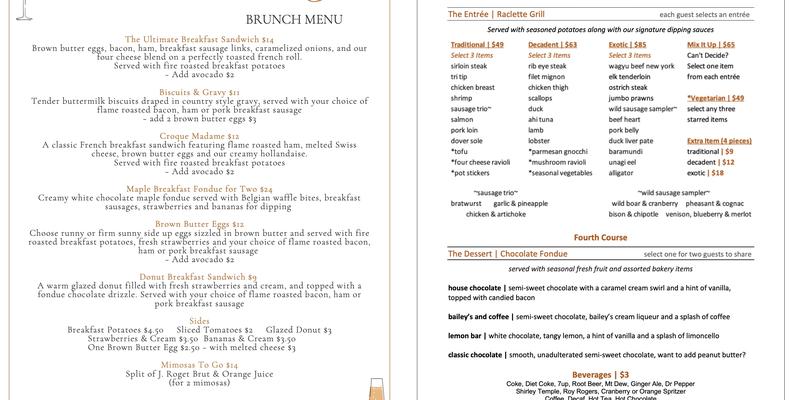 Fondue 152 Menu