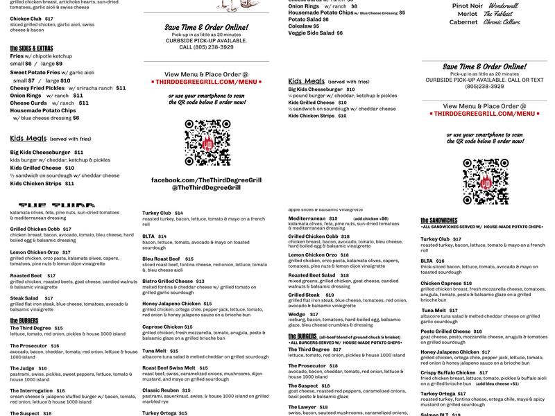 The Third Degree Menu