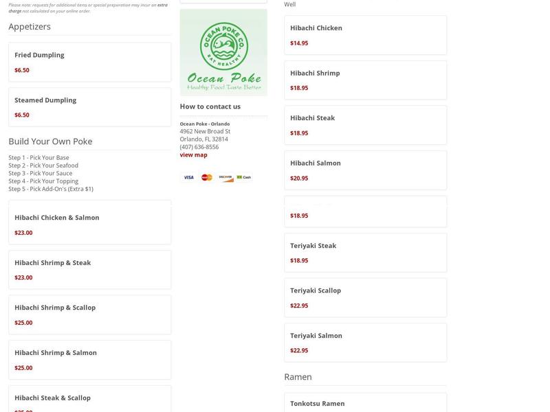 Ocean Poke Menu