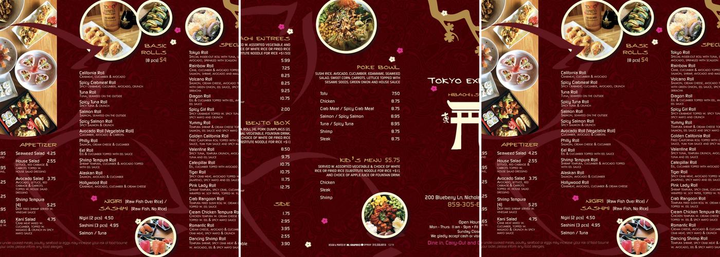 Tokyo Express Hibachi and Sushi - Nicholasville Menu