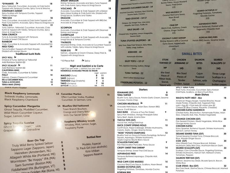 Bluefins Menu