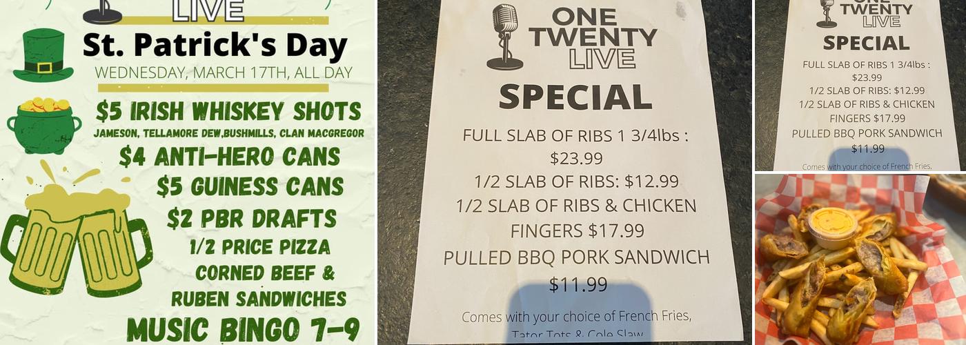 One Twenty Live Menu