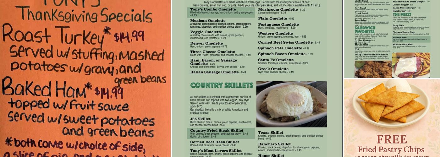 Tony's Cafe Family Restaurant Menu