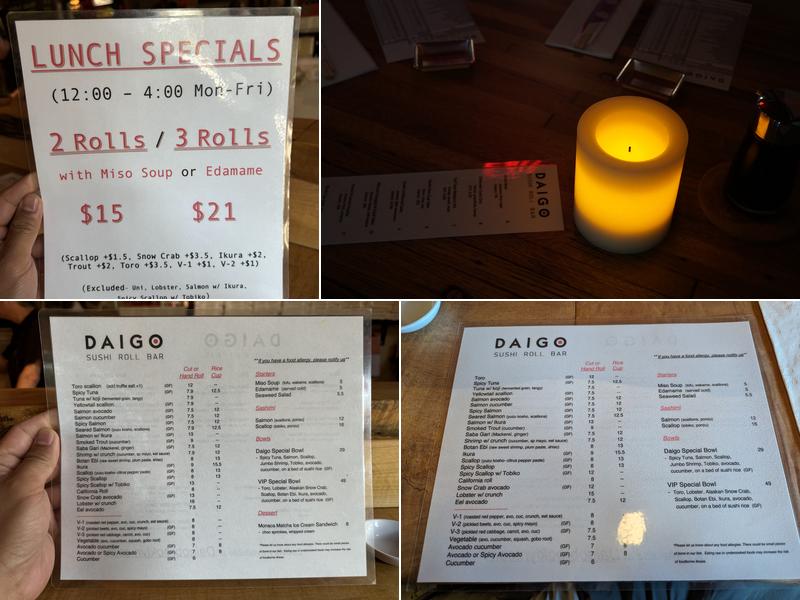 Daigo Sushi Roll Bar Menu