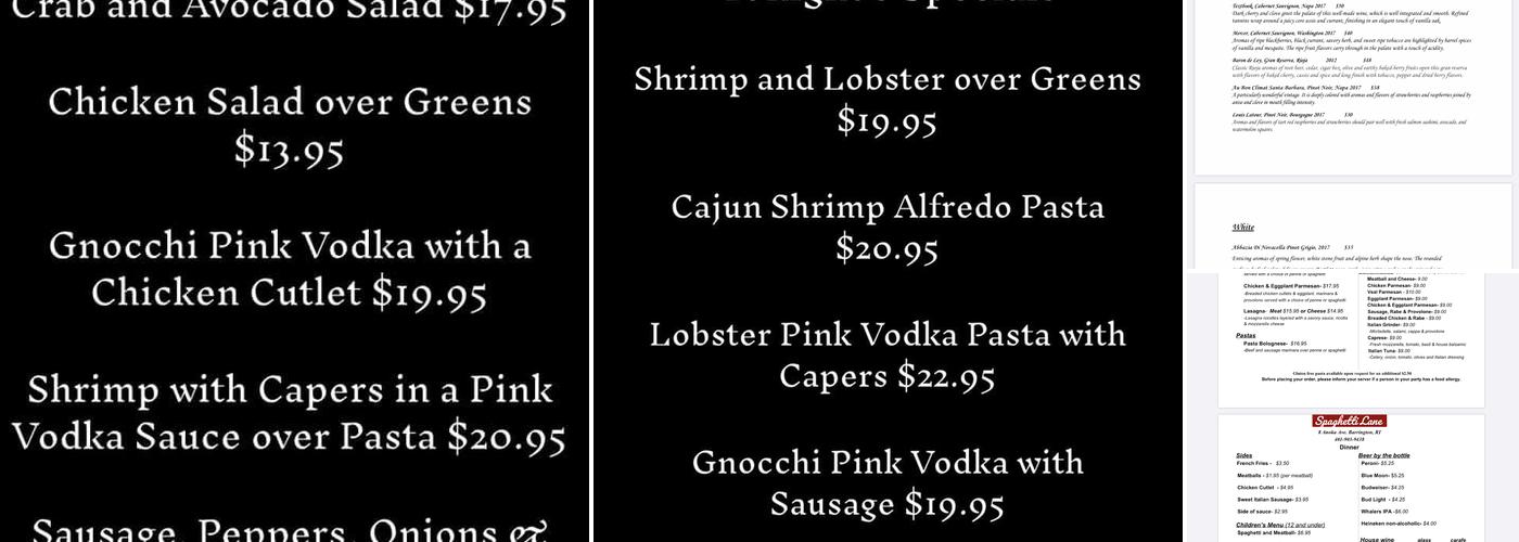 Spaghetti Lane Menu