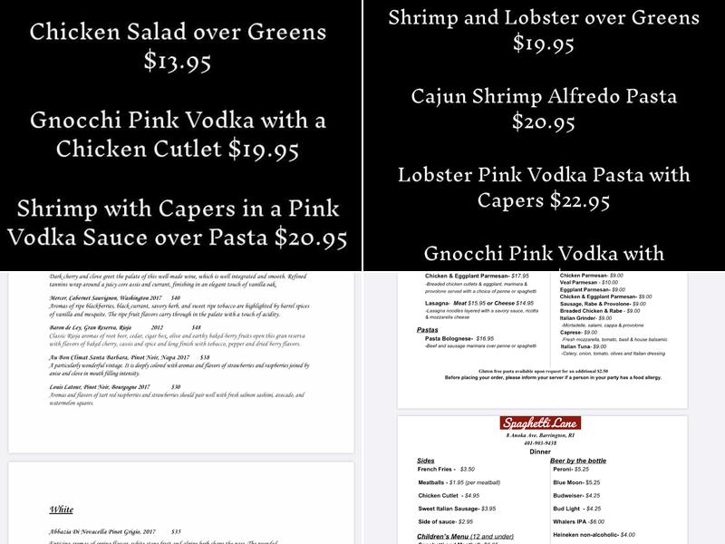 Spaghetti Lane Menu