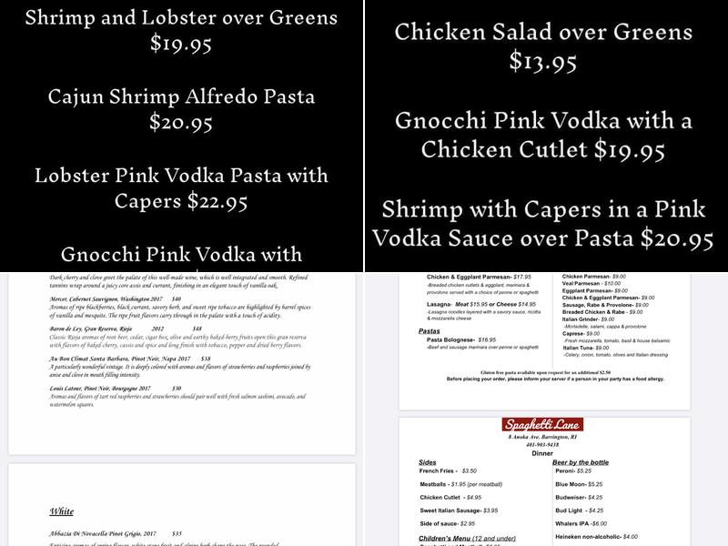 Spaghetti Lane Menu