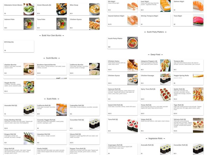 Brothers Sushi Burritos & Rolls Menu