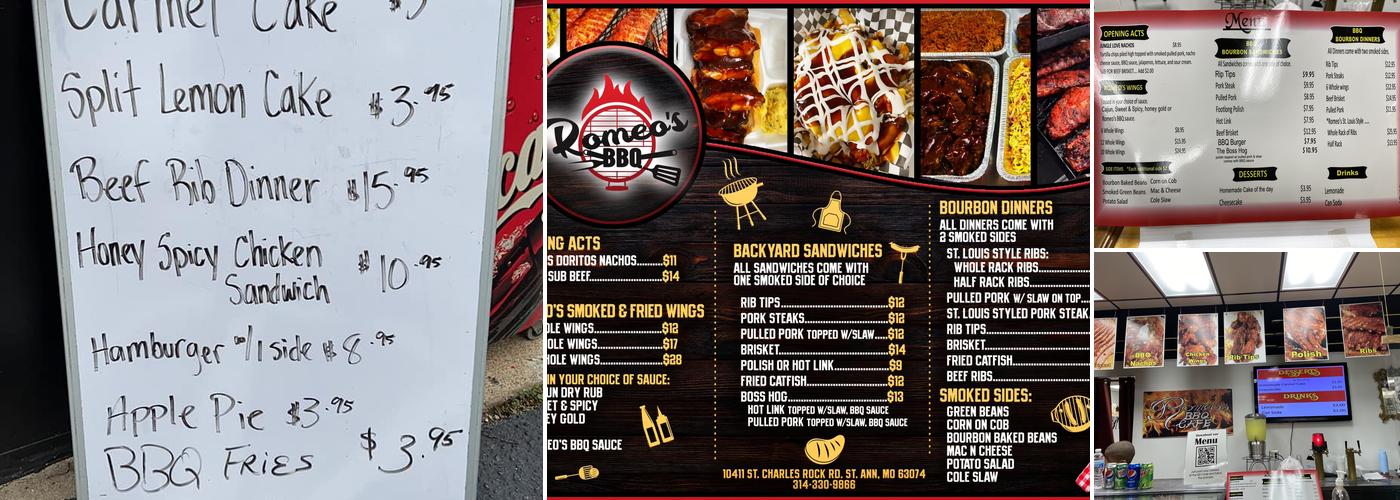 Romeos BBQ Menu