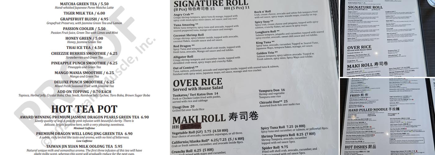 Xian sushi and Noodle San Marcos Menu