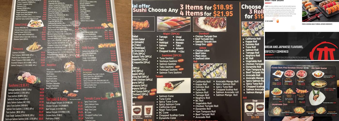 Hon Sushi Menu