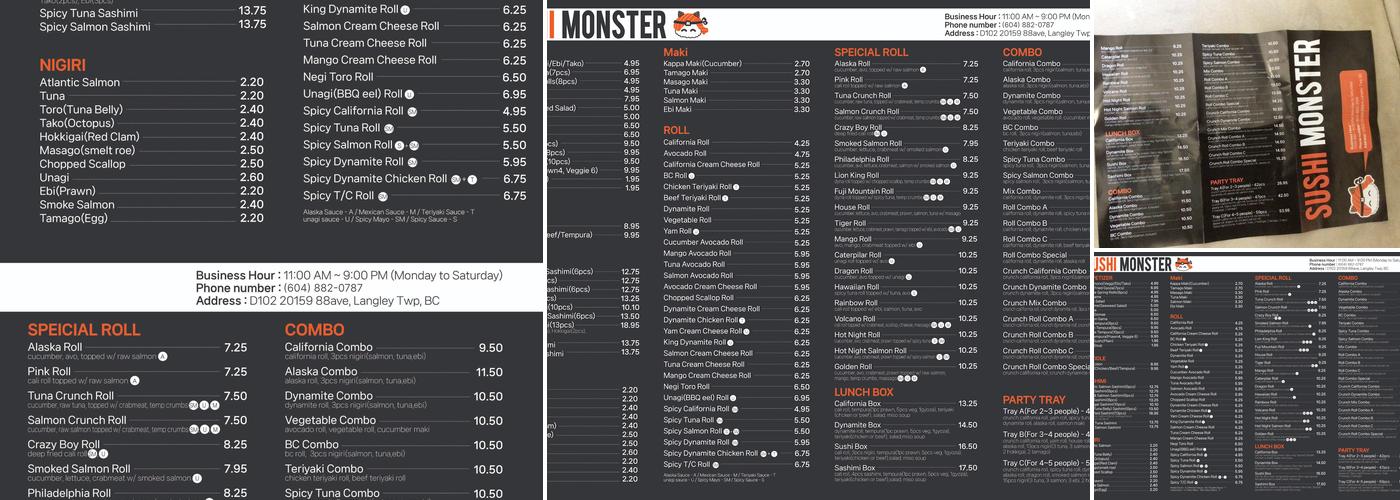 Sushi Monster Menu