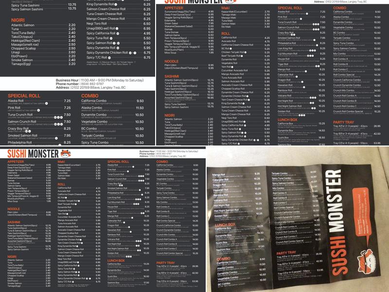 Sushi Monster Menu