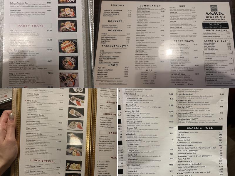 Narita Sushi Menu
