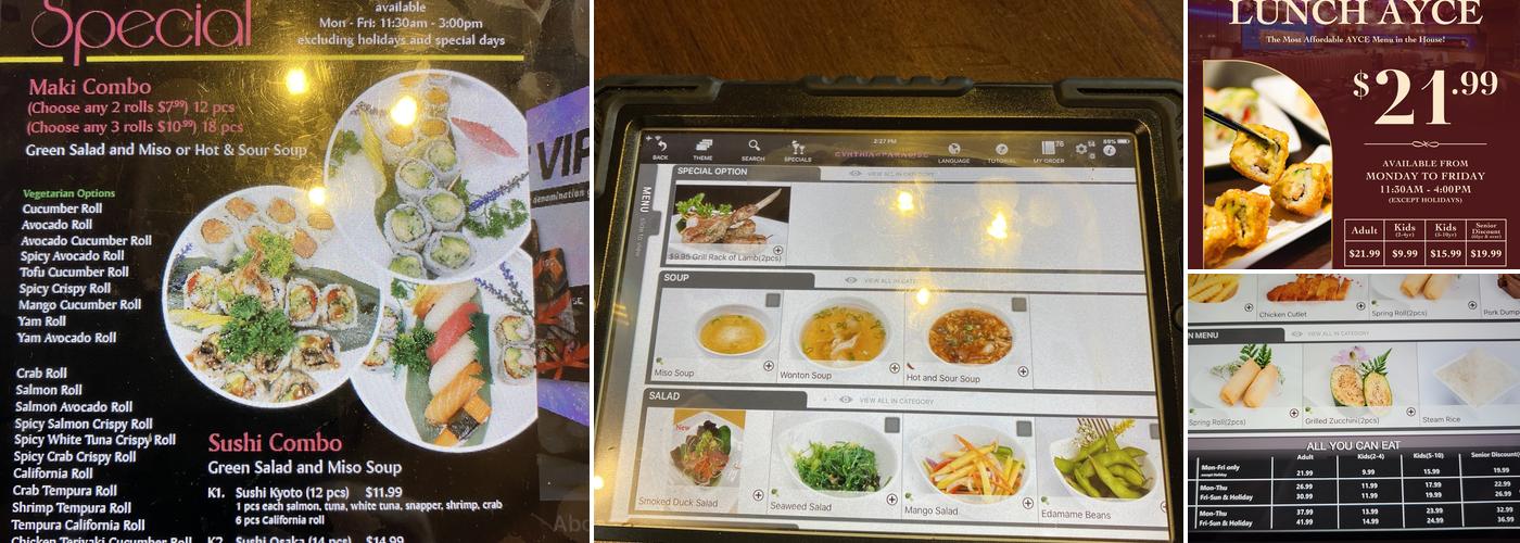 Cynthia's Paradise Menu