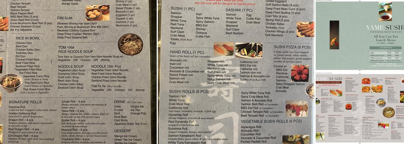 Yame Sushi Menu