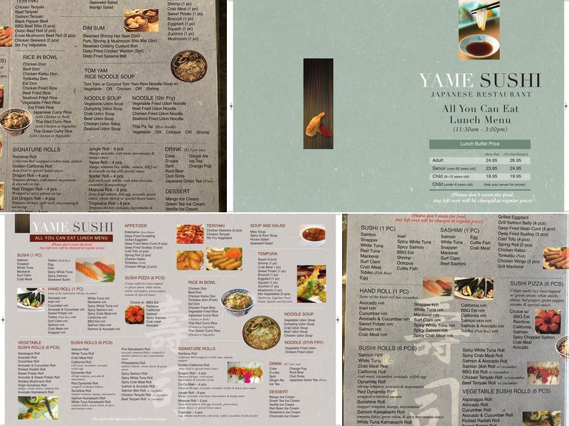 Yame Sushi Menu