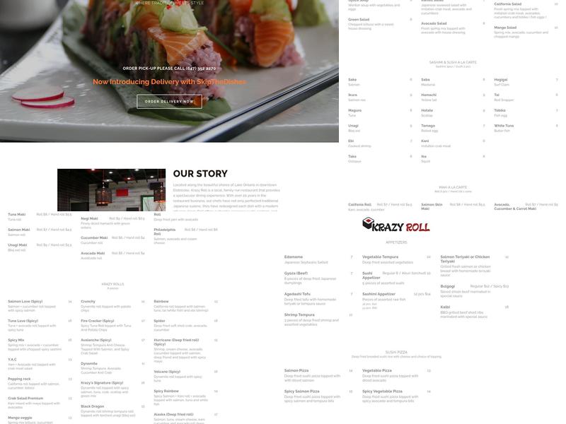 Krazy Roll Menu