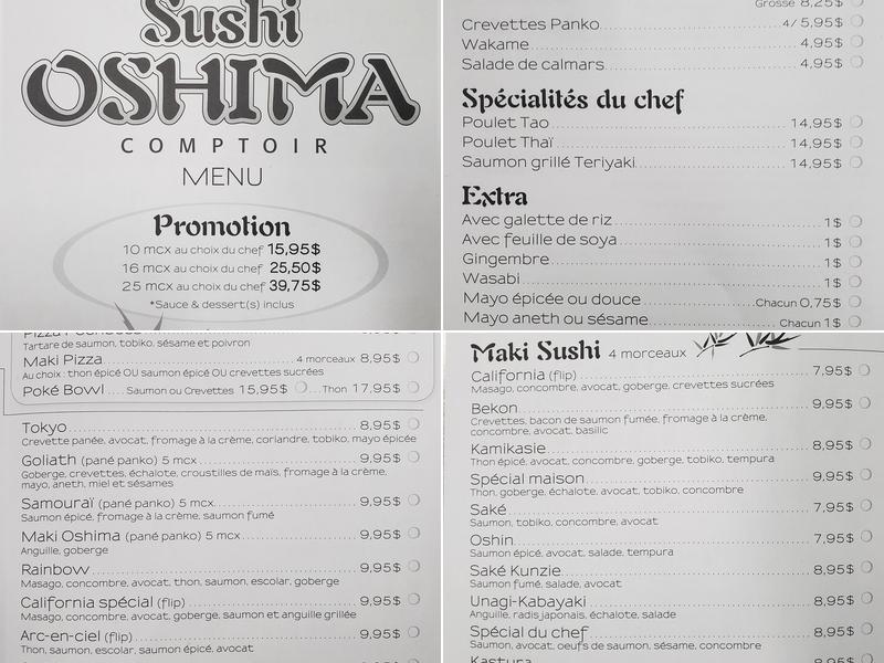Restaurant Sushi Oshima Menu