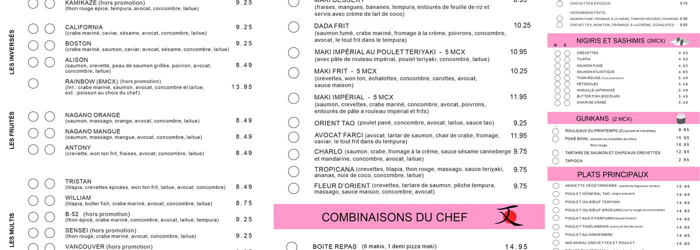 Marché D'Orient Sushi Menu