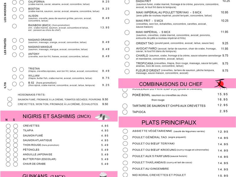 Marché D'Orient Sushi Menu