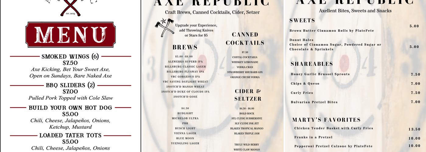 AXE REPUBLIC Menu