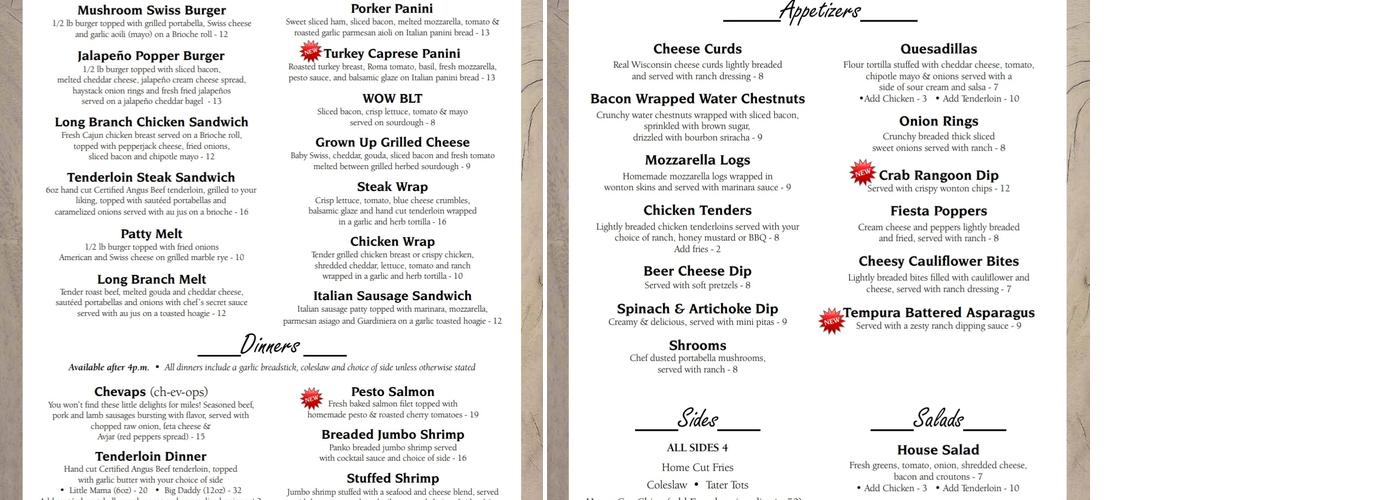 Longbranch Saloon Menu