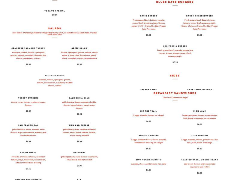 Blues Katz Rock n Roll Grill Menu