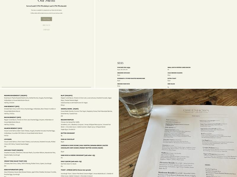 Greenhorn Cafe Menu