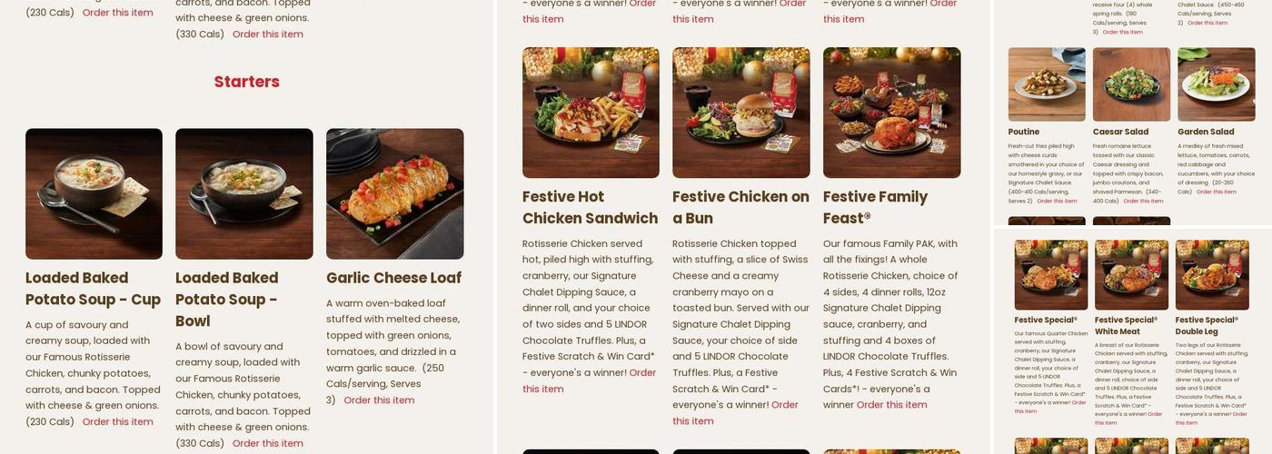 Swiss Chalet Menu