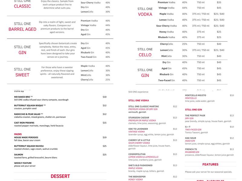 MD Distillery ltd Menu