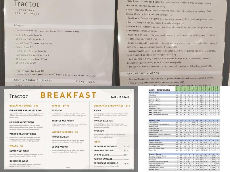 Tractor Everyday Healthy Foods - Pender & Granville Menu