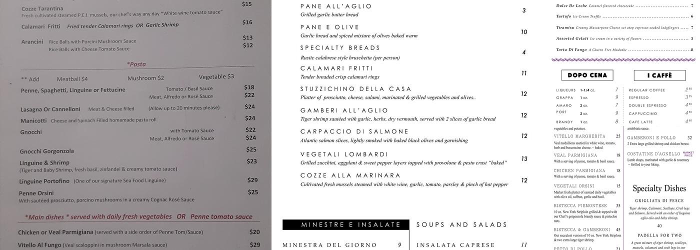 Orsini's Menu