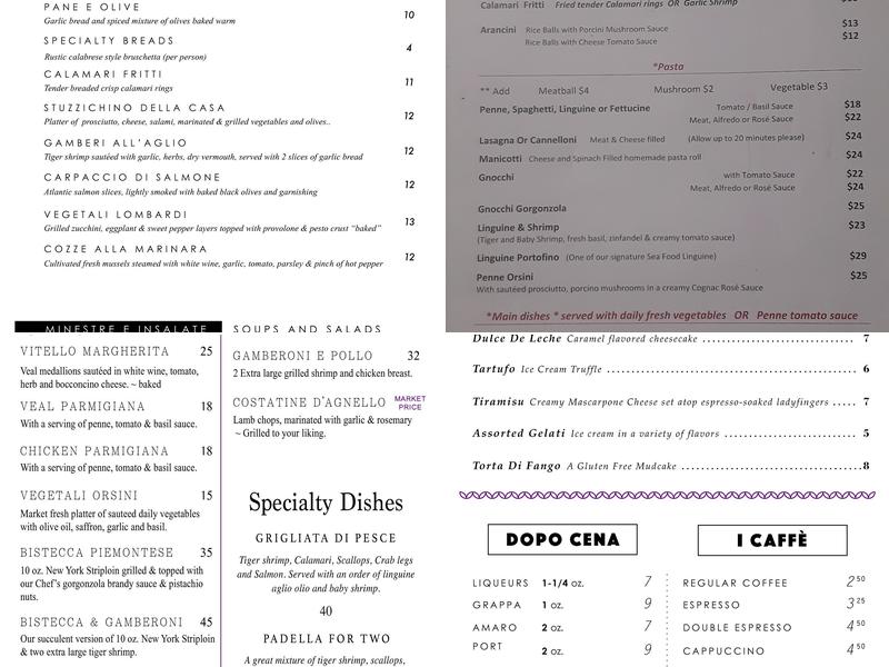 Orsini's Menu