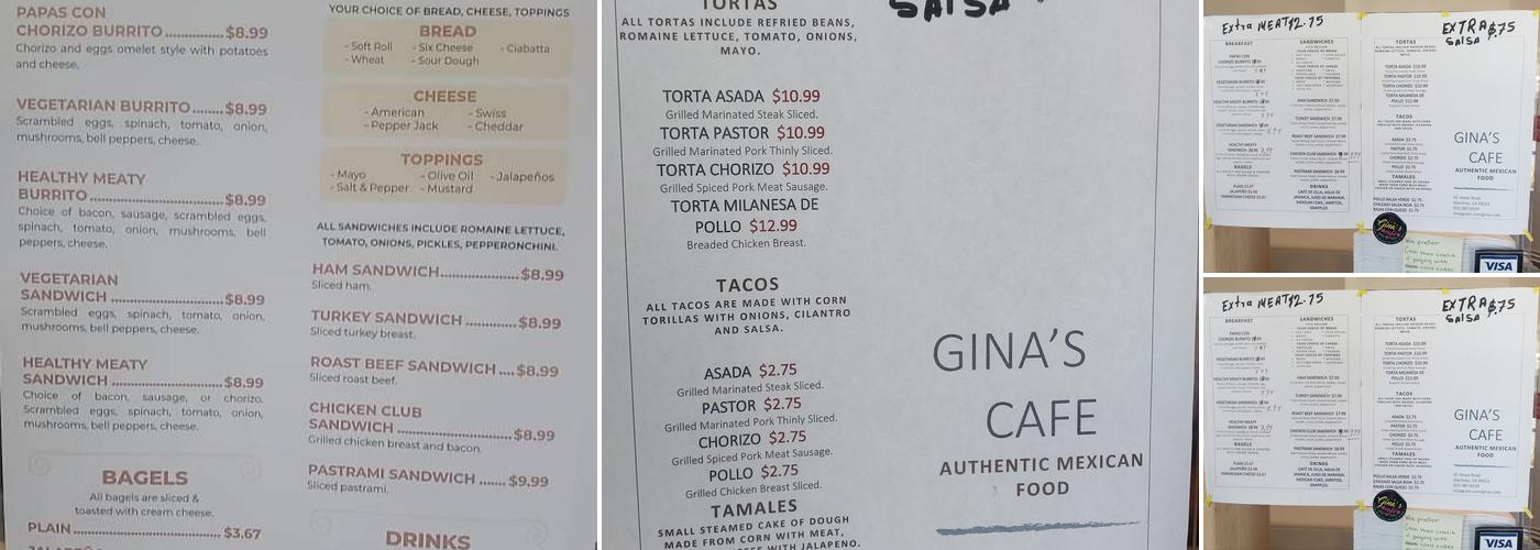 Gina's Café - Oaxaca Mexican Food Menu