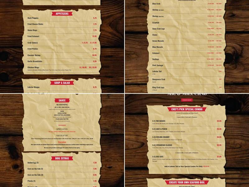 Mr. & Mrs. Crab - OBT Menu