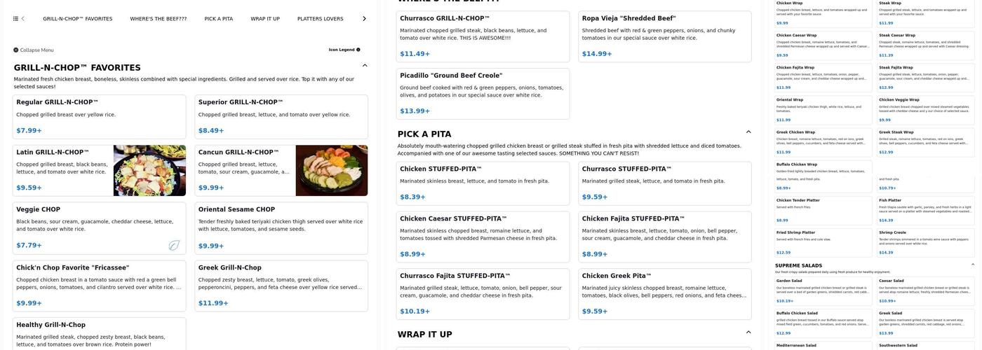 chick 'n chop on the grill Menu