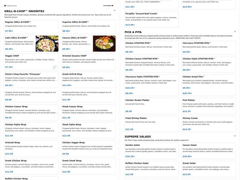 chick 'n chop on the grill Menu