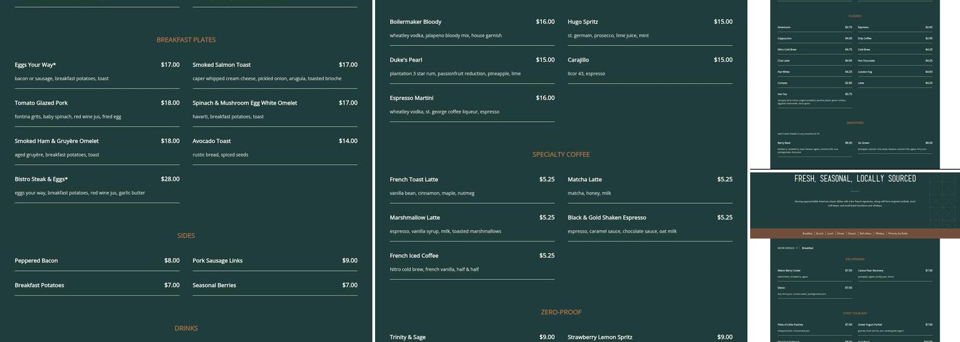 8Eleven Modern Bistro Menu