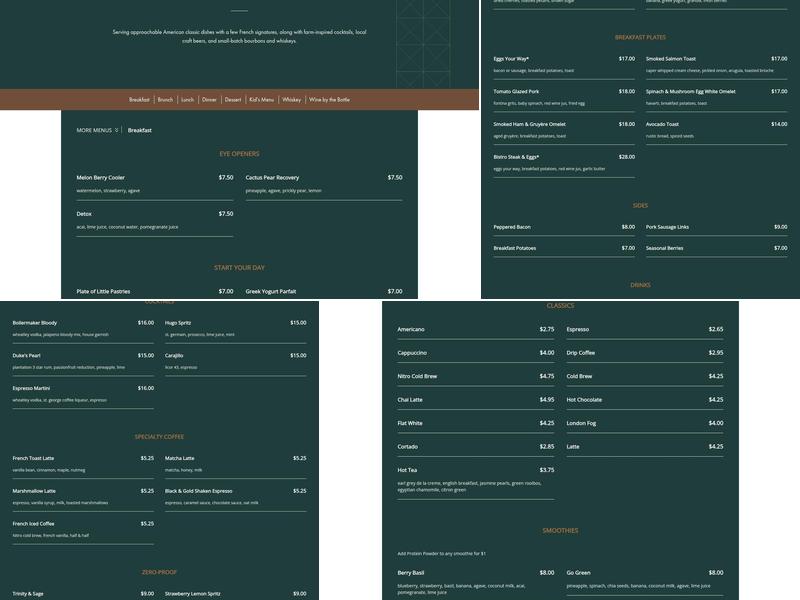 8Eleven Modern Bistro Menu
