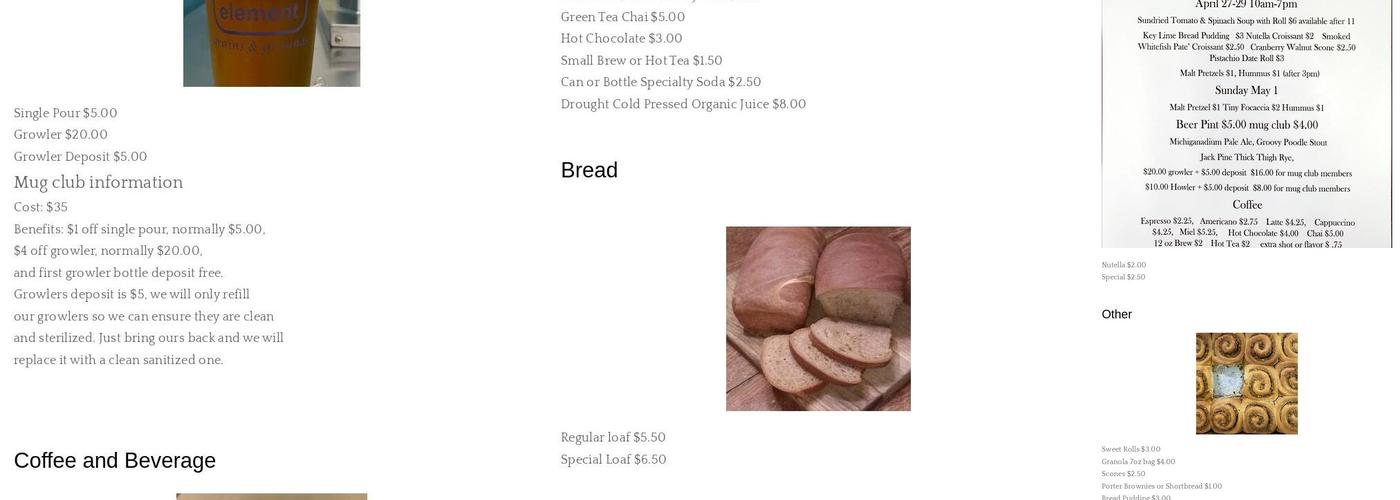 Mi Element Grains and Grounds Menu